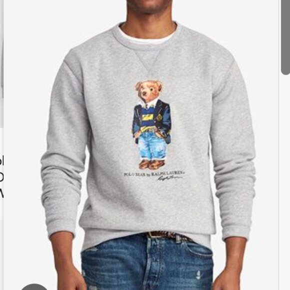 POLO RALPH LAUREN Preppy Bear Fleece Sweatshirt Gray Size M - Picture 2 of 8